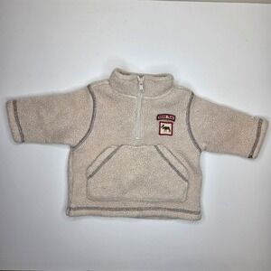 Janie and Jack Kids Sherpa Fleece Quarter Zip Pullover Moose Trail Beige 3-6M
